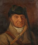 19th century Continental school, A head and shoulders portrait of a huntsman, oil on canvas, 19.