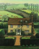 Brenda Johnston (b. 1930) British, A country cottage with pastures beyond, oil on canvas, artist s