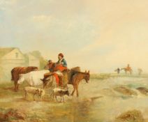 William Underhill (1848-1870) British, figures tending livestock, oil on canvas, signed, 20 x 24