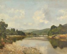 Early 20th Century, probably German School, A river landscape with distant views of mountains, oil