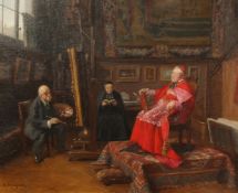 Henri Brispot (1846-1928) French, a seated cardinal having his portrait painted in a grand