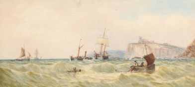 Edward Duncan (1803-1882) English, Peel Castle , ships off the coast of the Isle of Mann,