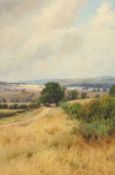 William Barton Thomas (1877-1947), A country landscape with sweeping hills beyond, watercolour,