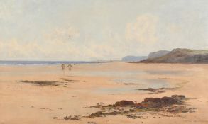 Joseph Vickers de Ville (1856-1925) British, figures on a sandy cove with fishing boats and rocky