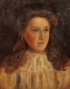 Early 20th Century School, A head and shoulders portrait of a young lady, oil on canvas, 17 x 14 ,