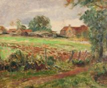 20th century, A country landscape with similar scene verso, oil on board, 18 x 22 .