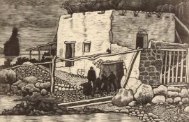 William Fulljames (b. 1939) British, figures in Ibiza, wood engraving, numbered 2/75, signed and