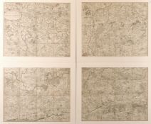 London and environs circa 1802, A hand coloured map in four parts, each 20