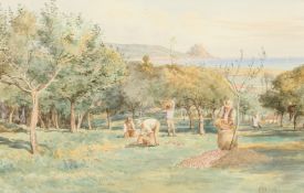 Early 20th Century, possibly American School, a scene of figures gathering fruit in an orchard by