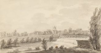 Circle of J M W Turner, A weir on the Thames, grey wash on wove paper, inscribed 'Reading Berkshire'