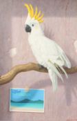 Brian McCarthy (b. 1960) Irish, Blue Lagoon , A yellow crested cockatoo perched on a branch, oil