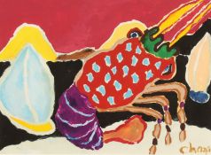 Attributed to Malcolm de Chazal (1902-1981), a study of a lobster on a shoreline, gouache, signed,