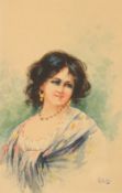 A. Selisio, Early 20th Century Continental School, a head study of a young lady, watercolour,