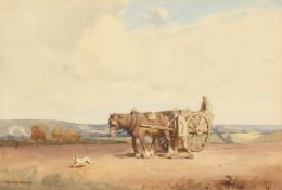 Ernest George Beach (1865-1943) British, Figures with a horse and cart in a landscape,