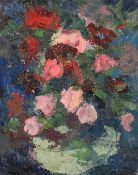 Mid-20th Century Impressionist School, A Still life study of flowers on a blue background, oil on