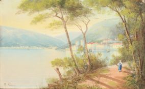 Maria Gianni (1873-1956) A female figure on Lake Como, mixed media, signed, 12 x 19.75 , (