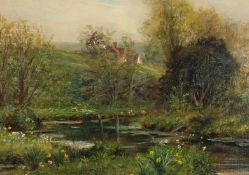 Frank Moss Bennett (1874-1952) British, By the Stream oil on canvas laid down, 10 x 14 , Provenance: