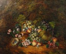 English school (late 19th century) a still life of fruit and flowers with a birds nest set amidst