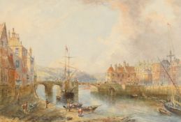 Attributed to Thomas Shotter Boys (1803-1874) British, A view of Ghent with figures and boats, circa
