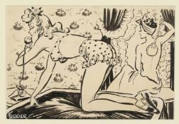 Arthur Ferrier (1891-1973) British, A scene of two scantily clad females on the telephone, a