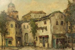Harry Zeegers (b.1929) Dutch, A continental town scene with figures in a square, oil on canvas, 24 x