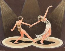 D.Ottley, circa 1933, A scene of two female dancers under spotlights, gouache, signed and also dated
