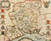 G. Blaeu, A 17th century map of Hampshire, hand coloured, 17 x 20.5 .