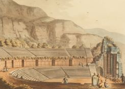 A pair of prints circa 1803 of Egyptian subjects, the ancient theatre of Cacamo, and the Grotto by