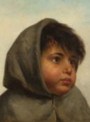 19th century Italian school, A head study of a young child, oil on canvas, indistinctly signed and