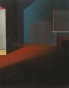 A surreal interior study, oil pastel on paper, 18 x 14 .