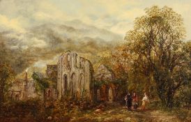 Frederick Henry Henshaw (1807-1891) British, Figures conversing by ruins, oil on canvas, signed, 8 x