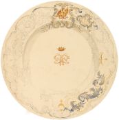 19th century watercolour design for a dinner service armorial plate along with two unrelated designs