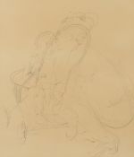 20th century, Follower of Maggi Hambling, A mother tending to her baby in a stroller, pencil