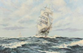 Robin brooks (1943) British, The iron clipper Timaru and her sister ship Oumaru in open waters bound