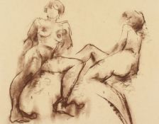 Peter Collins (1923-2002) brown chalk nudes, brown chalk on paper, 11.75 x 15 .