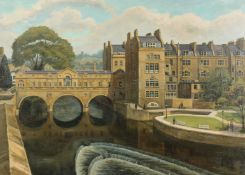 Brenda Johnston (b. 1930) British, Pulteney Bridge, Bath, oil on canvas, artists paintings