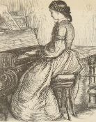 John Everett Millais (1829-1896), an engraving of a female figure playing the piano, engraving, 4