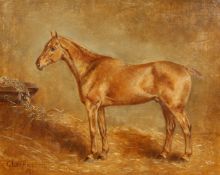 Gertrude Lowe Whelpton (1868-1963) British, A bay hunter in a stable, signed and dated 1911 , 17 x
