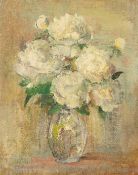 Janette Dunnet (Mid-20th Century) British, A still life of cyclamen in a glass vase, oil on board,