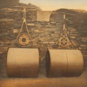 Terrence Millington (b. 1942), A coloured aquatint of two lawn rollers, signed and numbered 28/75 in