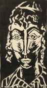 Batia Ouziel, A bust portrait of a Jewish youth, Linocut, dated 64 , 11 x 5.75 .