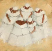 Paulo Marinho (20th century) five figures in white dresses, oil on panel, signed, 6 x 6 .