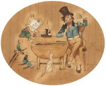 19th century, 'Dick Livireller and the Marchioness at Cribbage', An oval card playing scene, print
