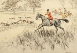 Henry Wilkinson (1921-2011) British, Huntsman and hounds giving chase, etching, inscribed signed and