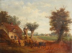 19th century British school, A landscape depicting a farm scene, oil on canvas, 12