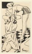 Arthur Ferrier (1891-1973) British, A scene of two woman sharing a bathroom, a spotlight on Sally