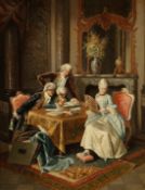 Late 19th century Continental school elegant figures in a lavish interior including an amorous