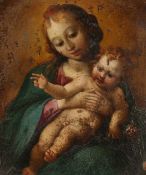 18th/19th century European school. Madonna and child, oil on copper, 3.75 x 3 .