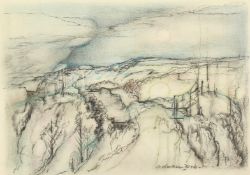 Adrian Hill (1895-1977) Encroaching Night , charcoal and pastel, signed, 9.5 x 13 .