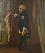 An 18th century Continental school full length portrait of a fusilier with a guard in attendance and